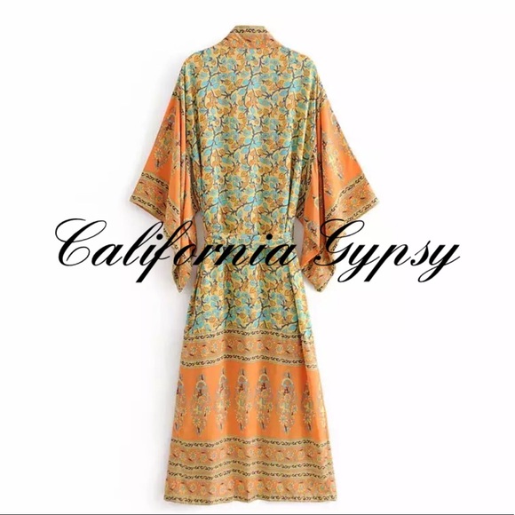 Gypsy Boho Festival Floral Kimono Western Duster - Picture 4 of 12